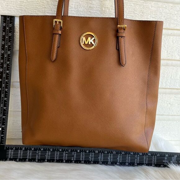 MICHAEL KORS Acorn Leather Jet Set Tote Shoulder Bag Raven Laptop Work - Picture 7 of 12